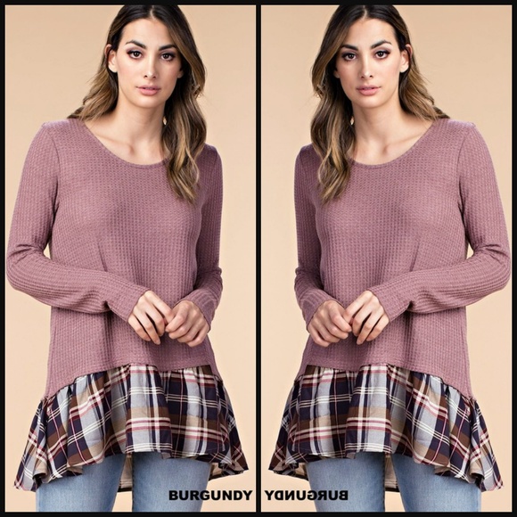 1 left!⭐️⭐️⭐️⭐️⭐️rated! Mauve Plaid Knit Top - Picture 2 of 5